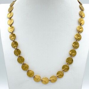 Vintage Gold Disc Link Necklace Hammered Statement Chain Boho Chic 24"